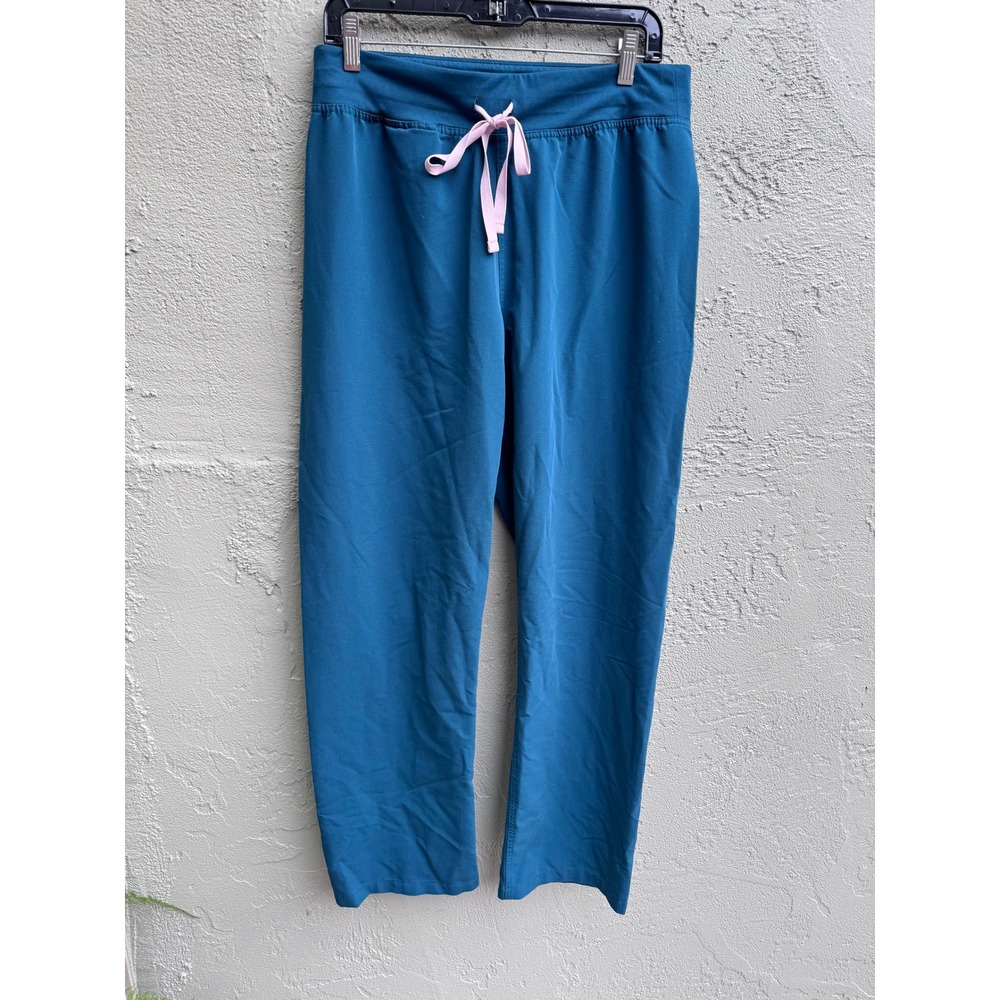 FIGS Teal Straight Leg Scrub Pants Workwear Medical Utility Cargo Drawstring
